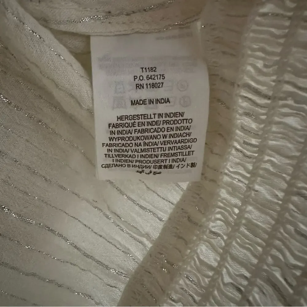 Boden Lurex Smocked Crop Top Ivory Crinkle NEW